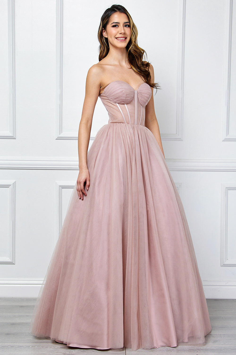 Strapless Tulle A-Line Gown Corset Bodice Formal Evening Dress By Amelia Couture 6202