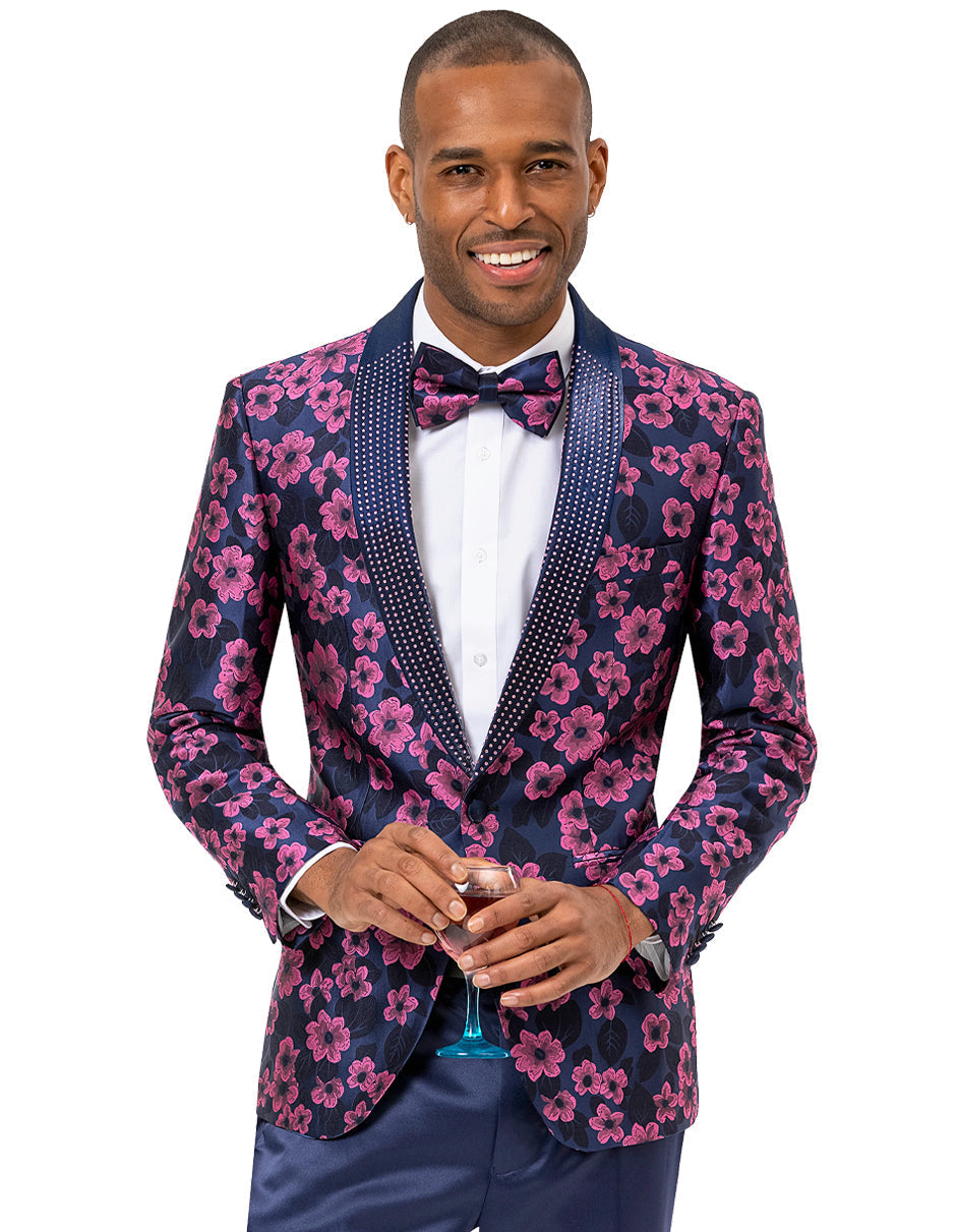 Paisley Jeweled Shawl Prom Blazer - Magenta