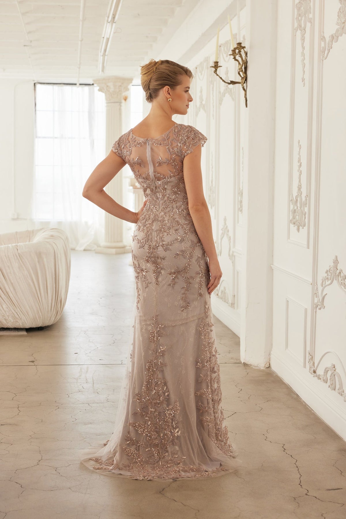Nox Anabel MT110 Stunning Appliqué Short Sleeve Gown