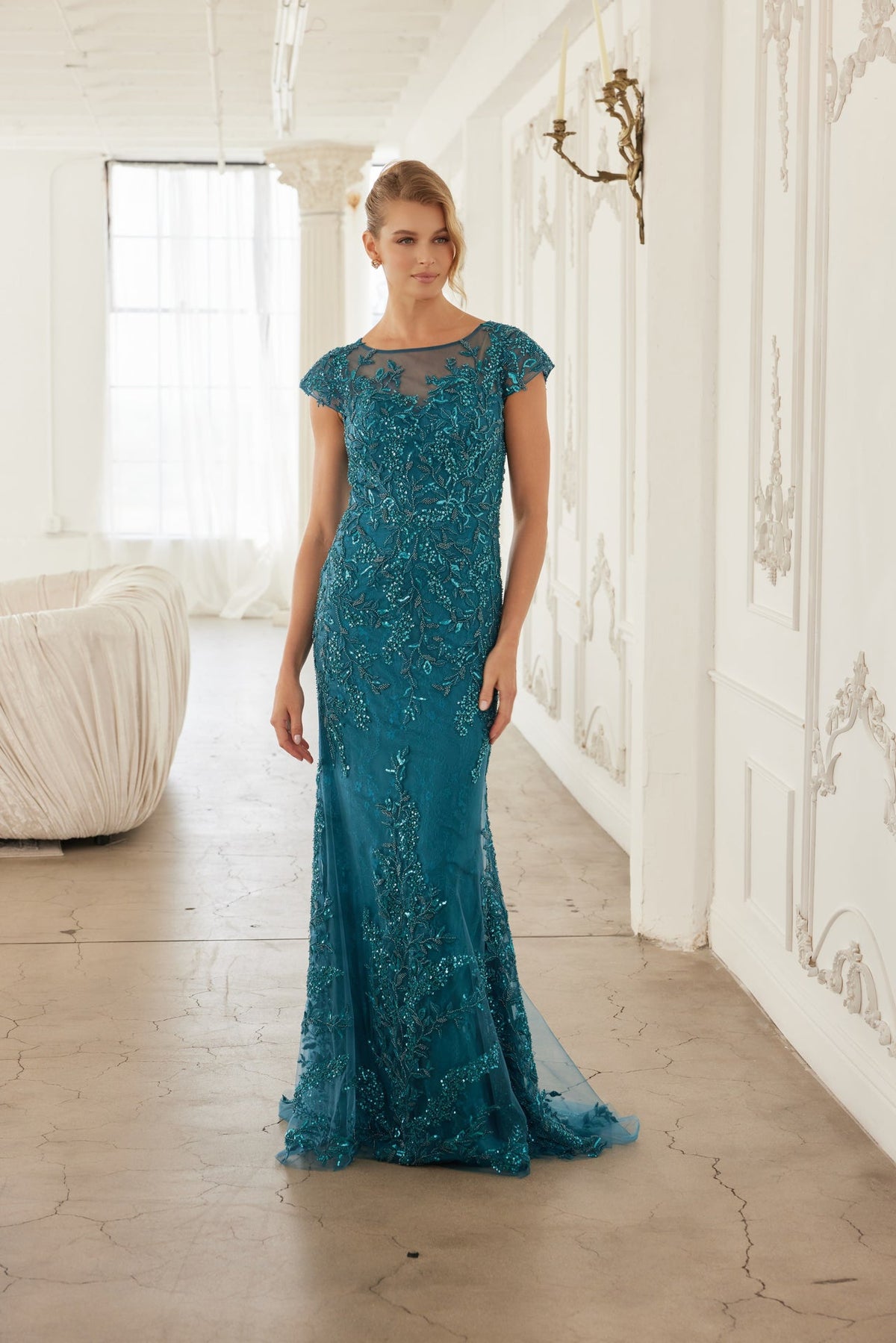 Nox Anabel MT110 Stunning Appliqué Short Sleeve Gown