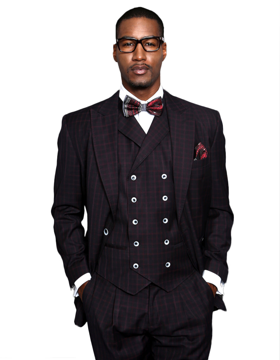 Mens Button Closure Peak Lapel Suit Black