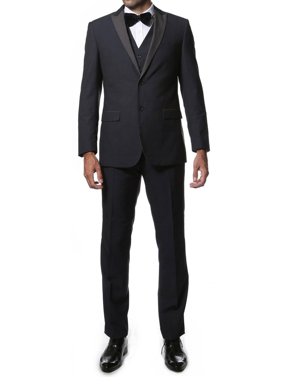 Navy Vested Peak Tuxedo by F.H.