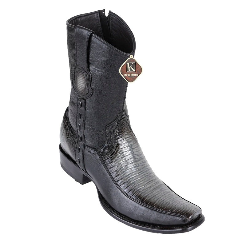 Men's King Exotic Teju Lizard Boots With Deer Dubai Toe Handcrafted Faded Gray (479BF0738)