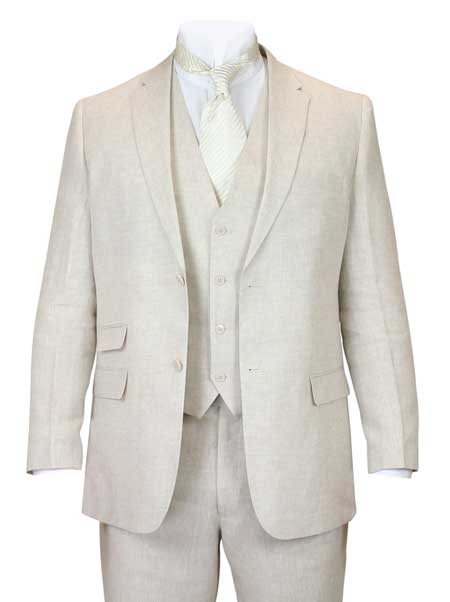 Riverdale Linen Coat - Natural Three-Piece Suit