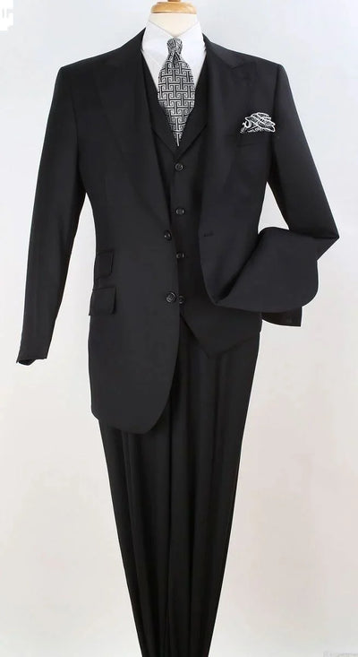 Apollo King Men's 100% Wool 3pc Fashion Suit - Stylish Peak Lapel