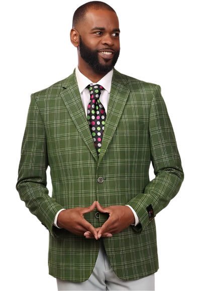Men's GREEN Double Breasted 2 Button Vitali Brand Flat Front Pants Regular Fit Side Vented Suit