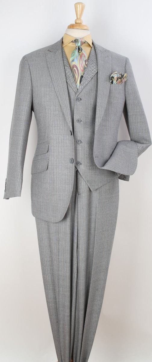 Apollo King Men's 100% Wool 3pc Fashion Suit - Stylish Peak Lapel