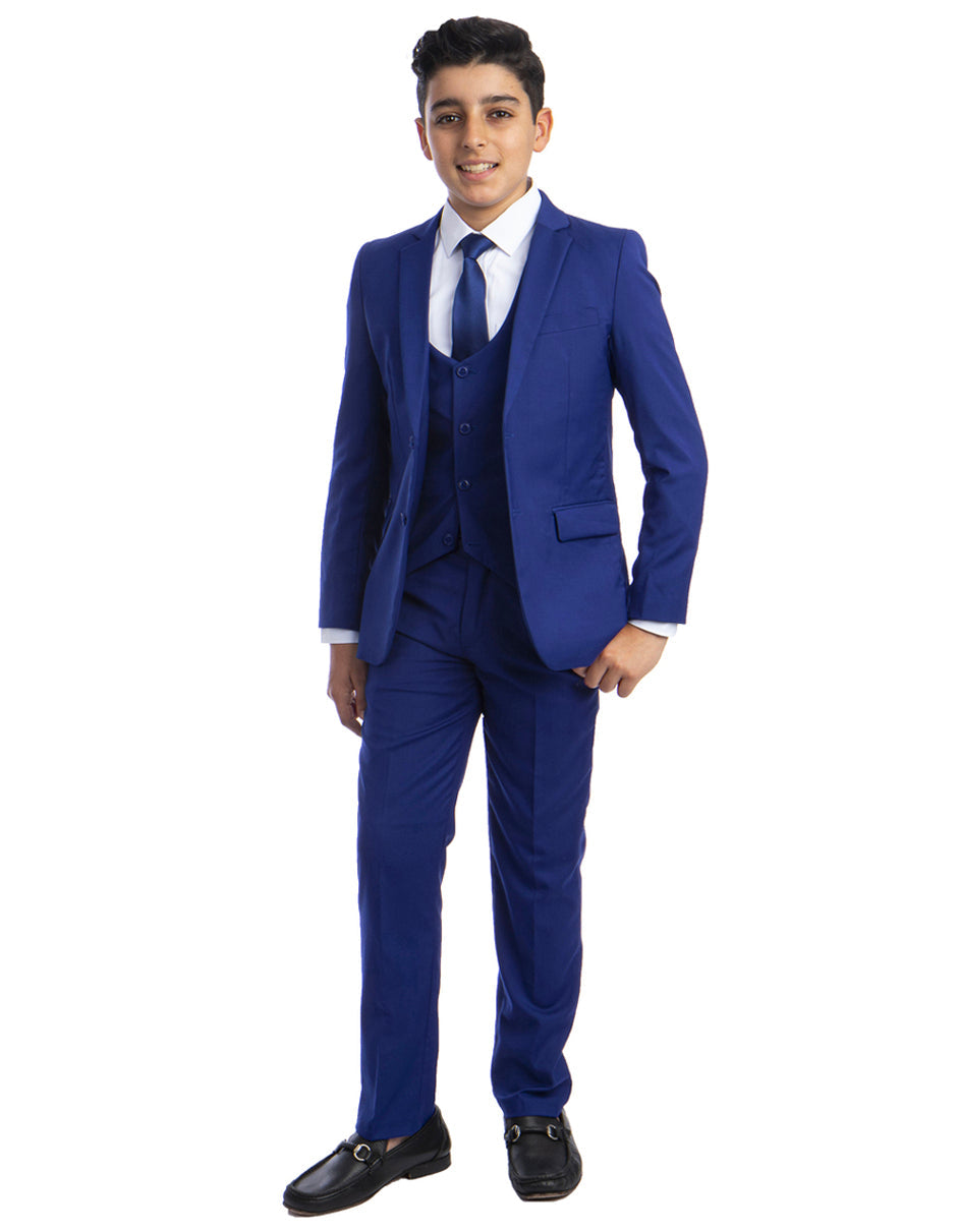 Perry Ellis Boys Royal Blue Vested Suit