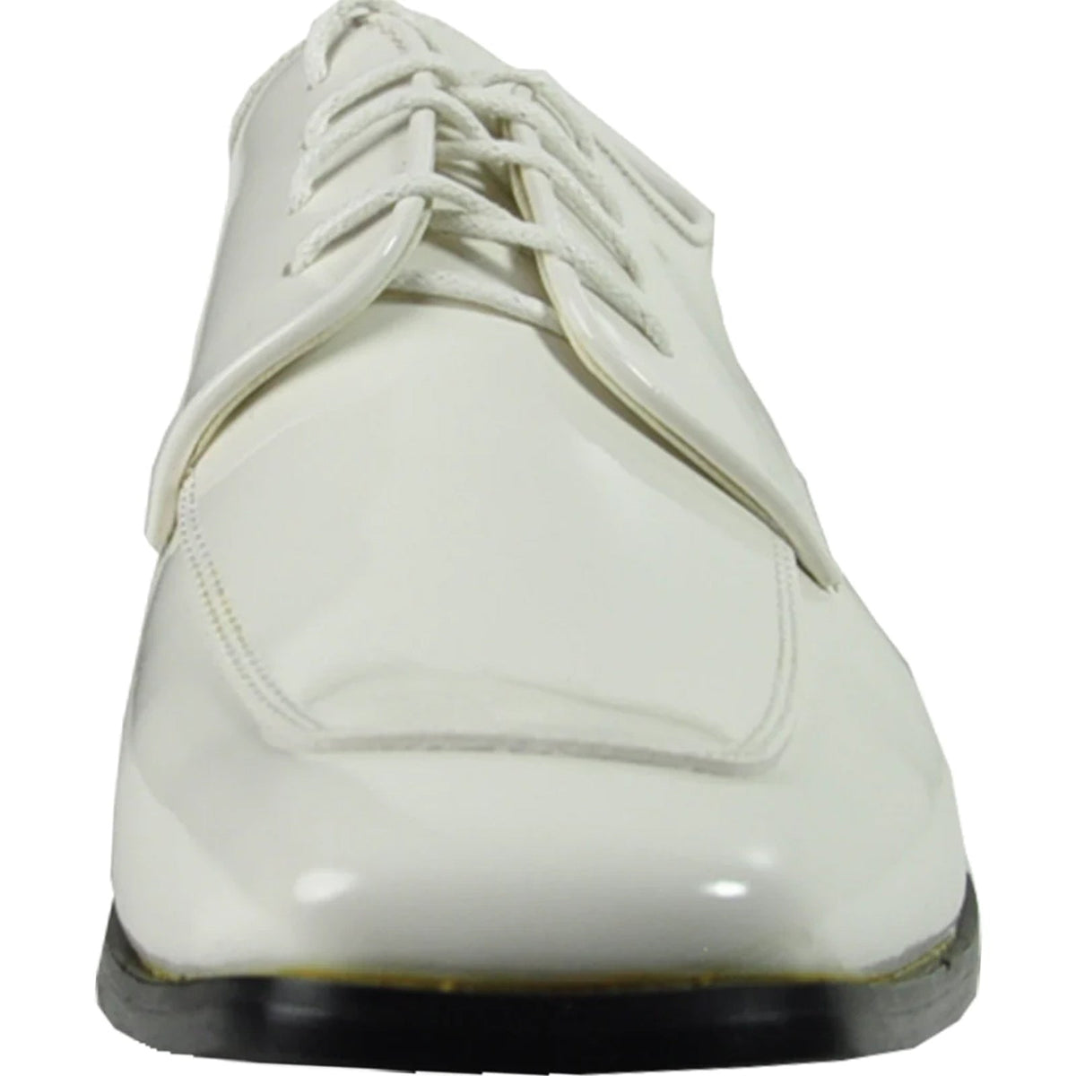 Bravo Mens Classic Moc Toe Shiny Patent Tuxedo Prom Shoe in Ivory