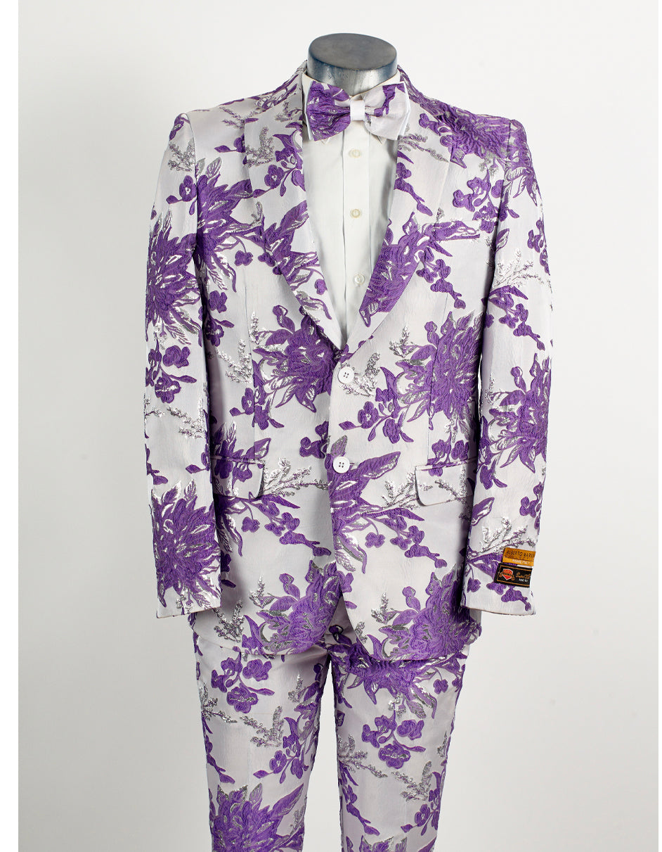 White & Lavender Floral Paisley 2 Button Tuxedo