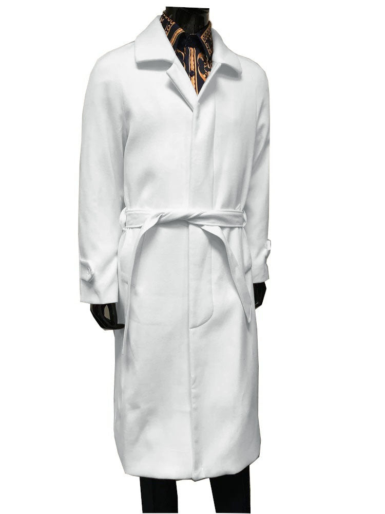 Men's Off White Wool Belted Topcoat