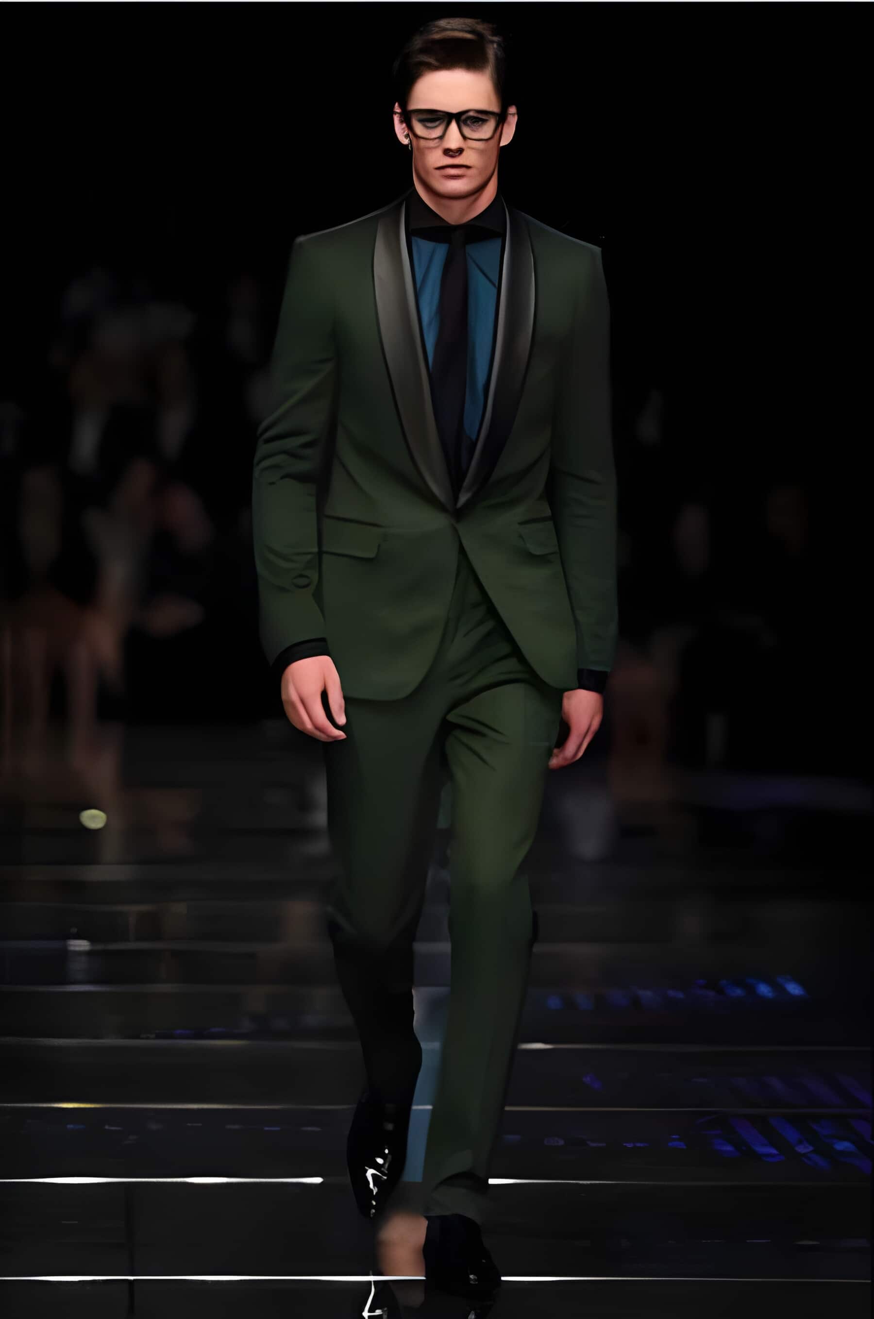 1 Button Dark Green Shawl Black Lapel Blazer Suit Jacket