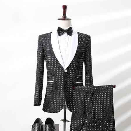 1 Button Dotted Pattern Black Blazer