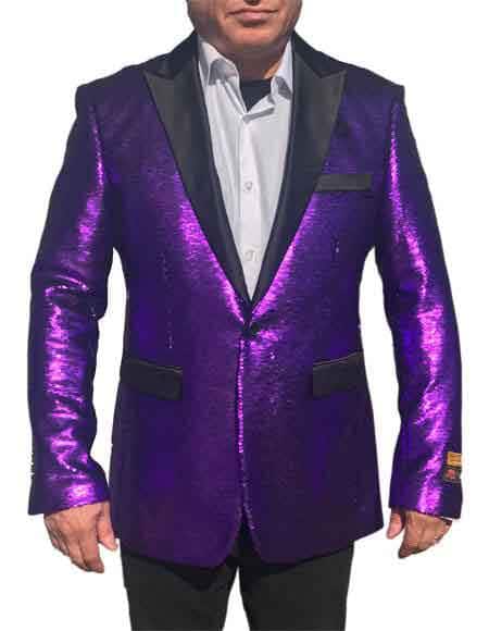 1 Button Purple Blazer Suit Jacket
