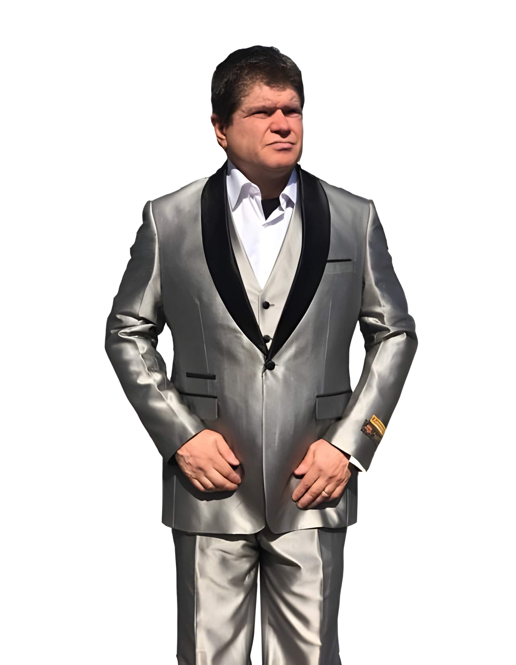 1 Button Shawl Lapel Gray Suit