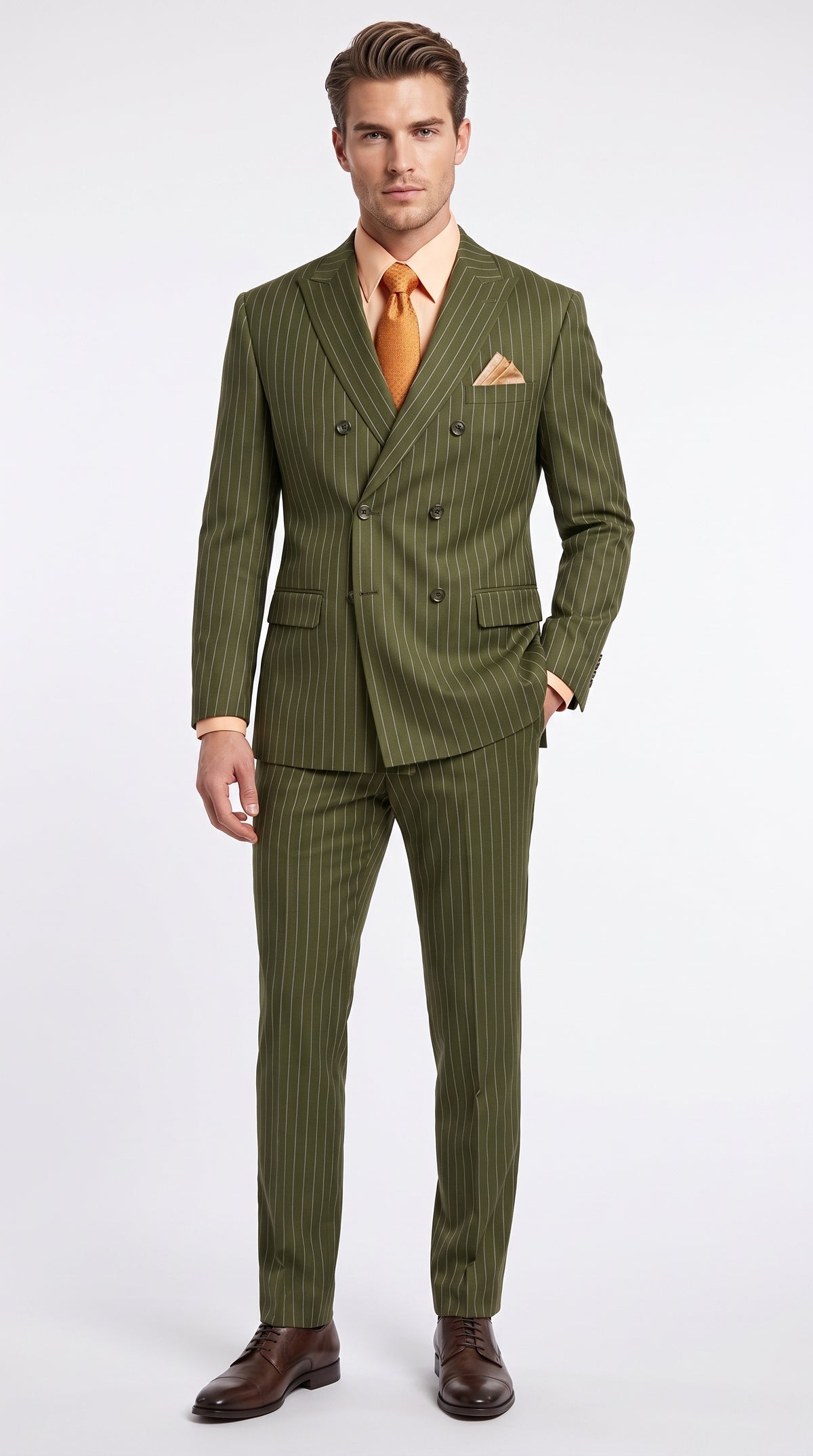 olive green dress suit Men's Pinstripe Double-Breasted – Classic Wedding, Bu light olive green suit