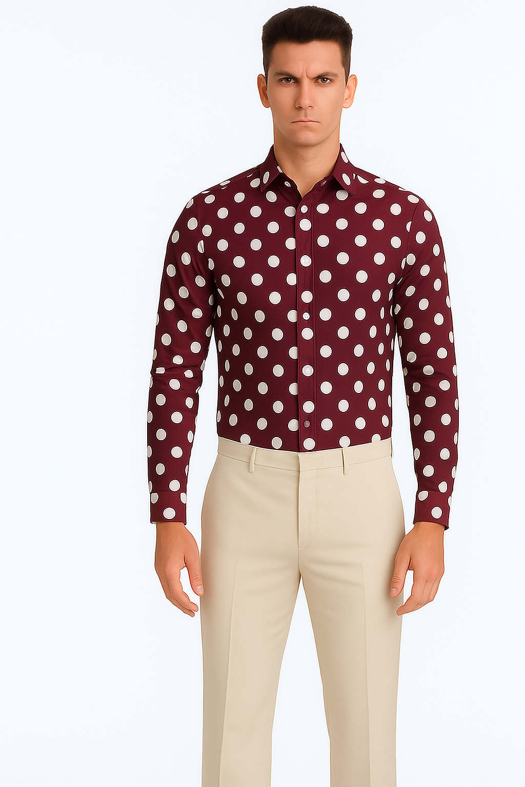 100% Cotton Dress Shirt Polka Dot Pattern Formal Or Casual Multi-color Men's Dress Shirt