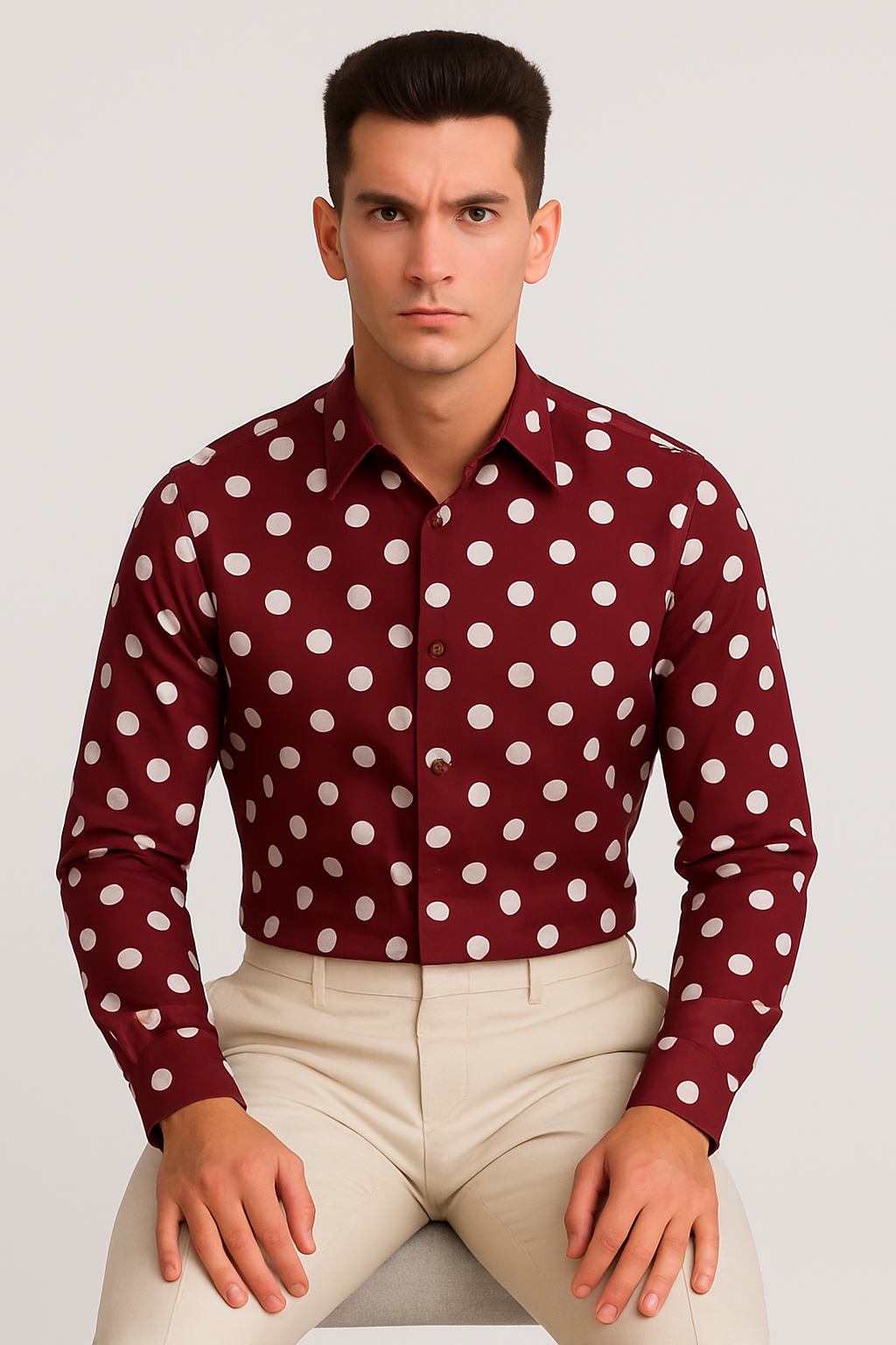 100% Cotton Dress Shirt Polka Dot Pattern Formal Or Casual Multi-color Men's Dress Shirt