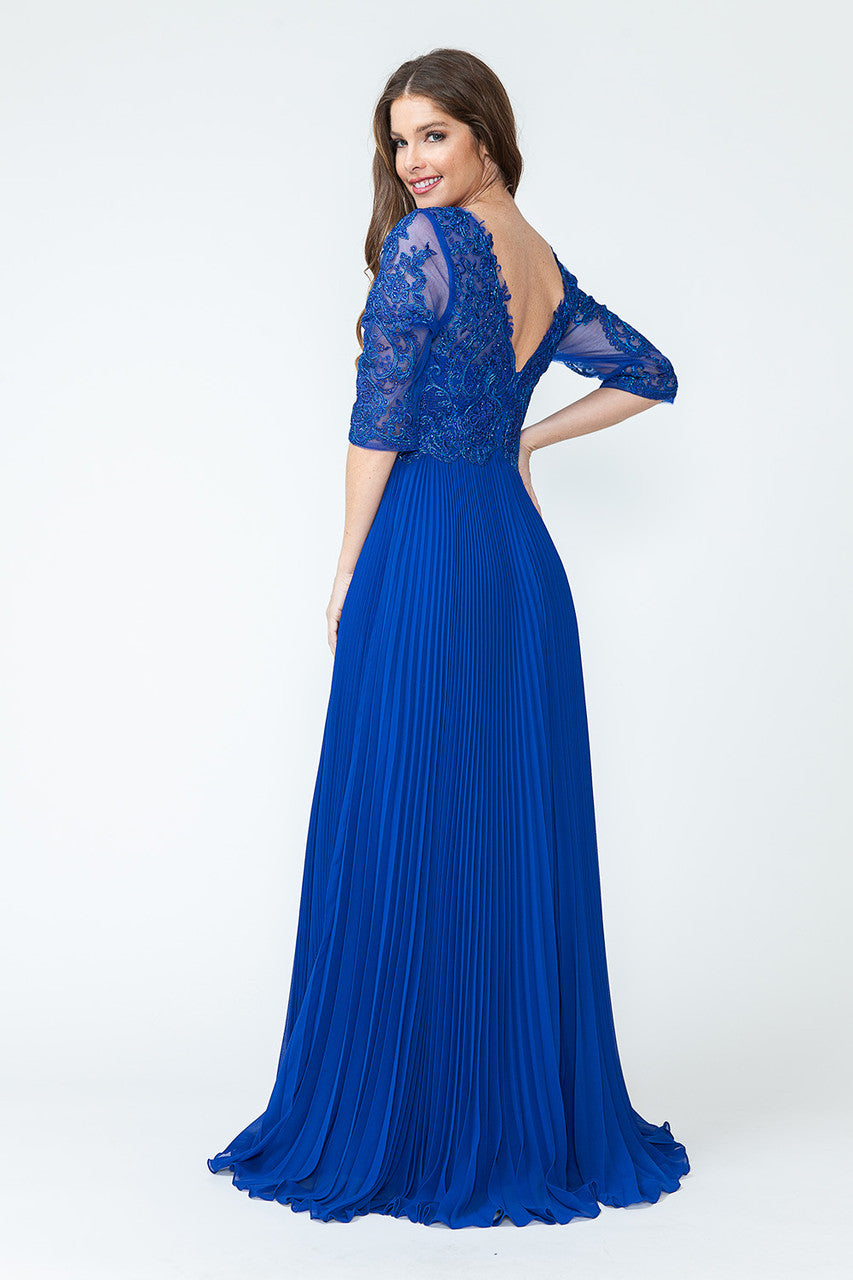 A-Line Gown with Beaded Lace Bodice and Pleated Skirt By Lenovia 8145