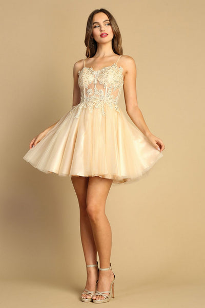 Adora Design 1039 Short A Line Applique Corset Homecoming Dress