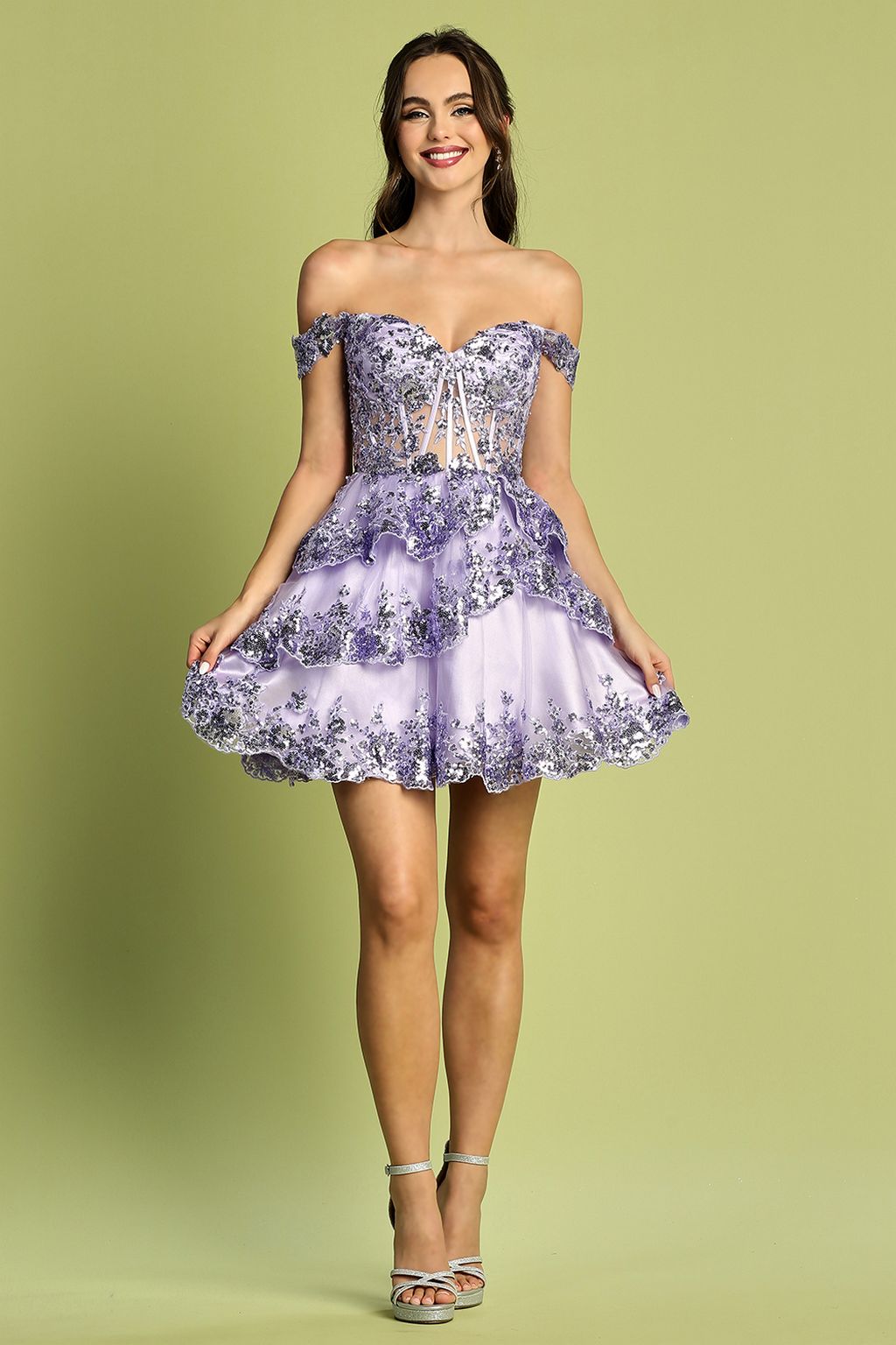 Adora Design 1051 Short Sequin Corset Tulle Homecoming Dress