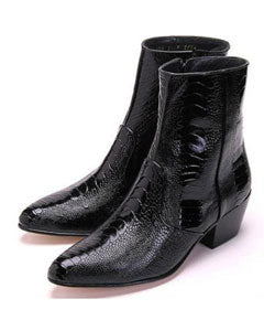 Negro Avestruz Cuero Alto Tacón Vestir Bota - botas vaqueras para hombre SKU*MK828