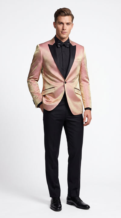 Menβs Rose Gold Tuxedo Jacket β Black Peak Lapel Wedding, Prom and Formal Dinner Blazer