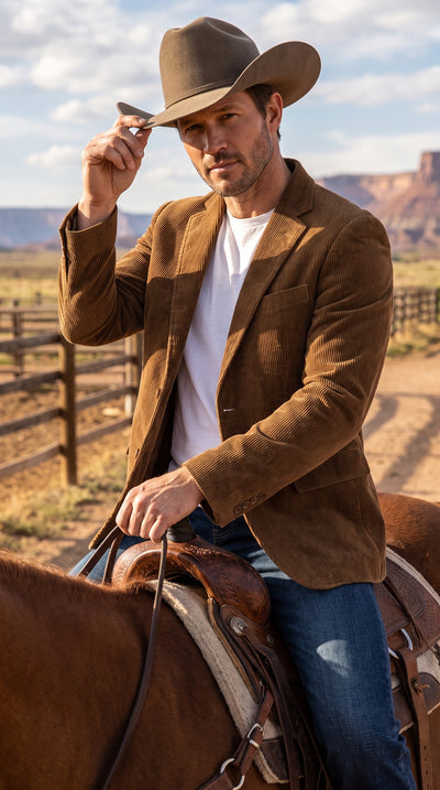 Menβs Brown Corduroy Country Blazer β Two-Button Western Sport Coat for Casual