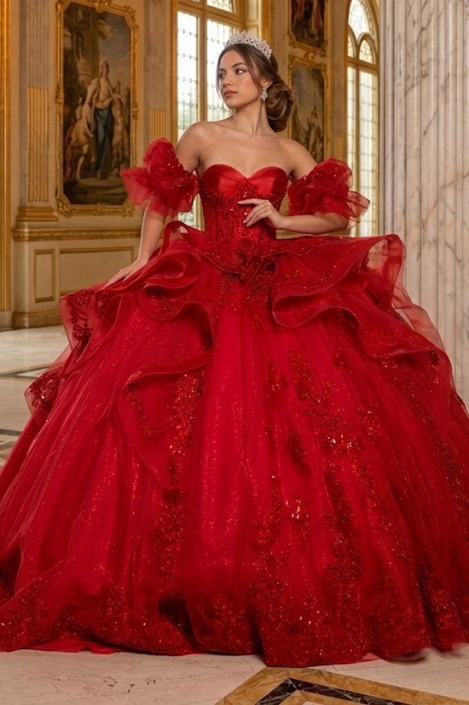 Quinceañera Ball Gown with Corset Bodice 3D Lace Appliqués & Detachable Train By Layla K LK289