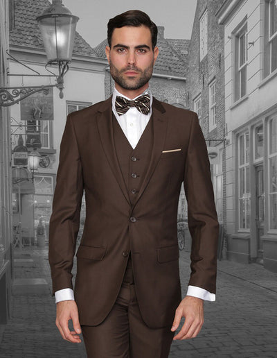 2 Button Skinny Wool Suit with Vest, Brown