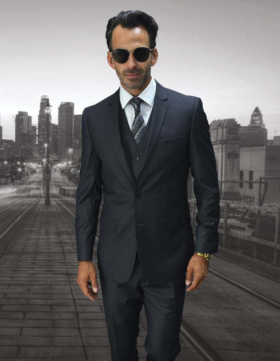 Charcoal Grey Skinny Wool Suit with Vest