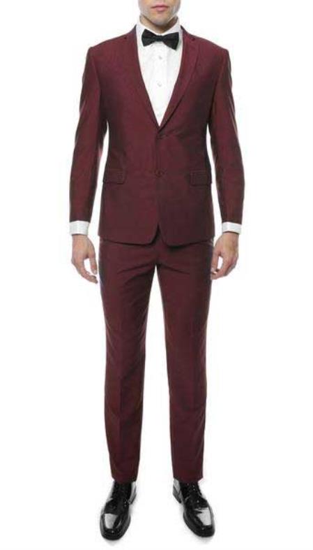 Men's Two Button Classic Burgundy ~ Wine ~ Maroon Suit Slim Fit Cheap Priced Business Suits Clearance Sale