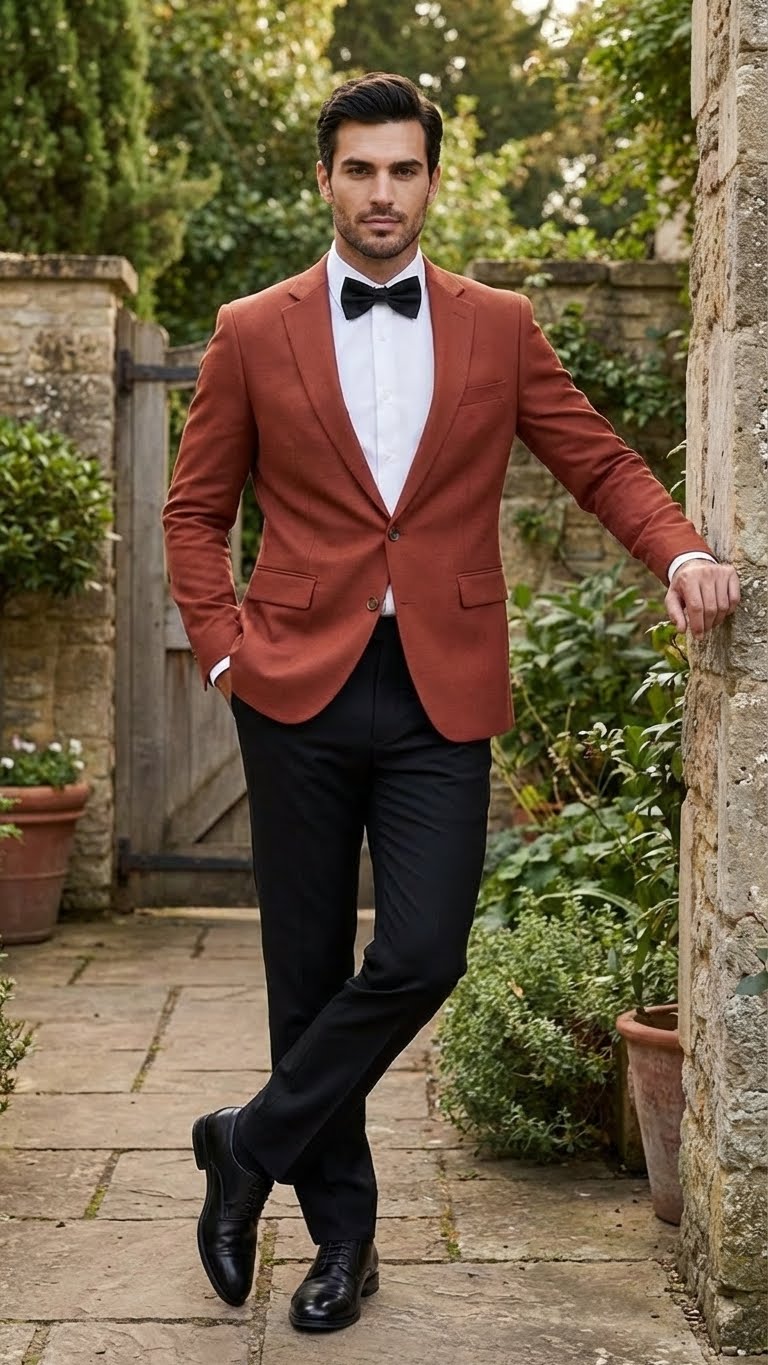 Men’s Brick Copper Rust Color Blazer – Slim Fit Formal and Party Wear Jacket in Burnt Orange Sport Coat