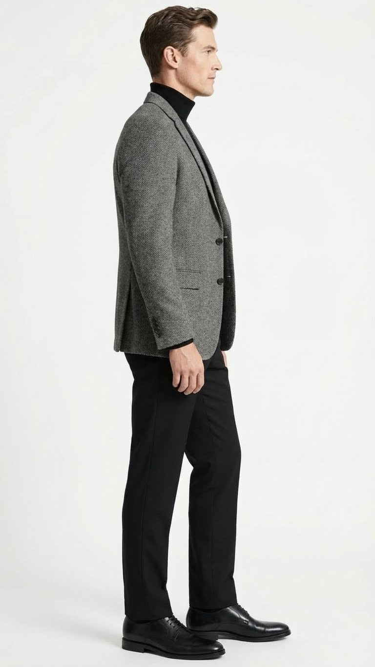 Men’s Grey Tweed Herringbone Sport Coat - Gray Mens Blazer Suit Jacket