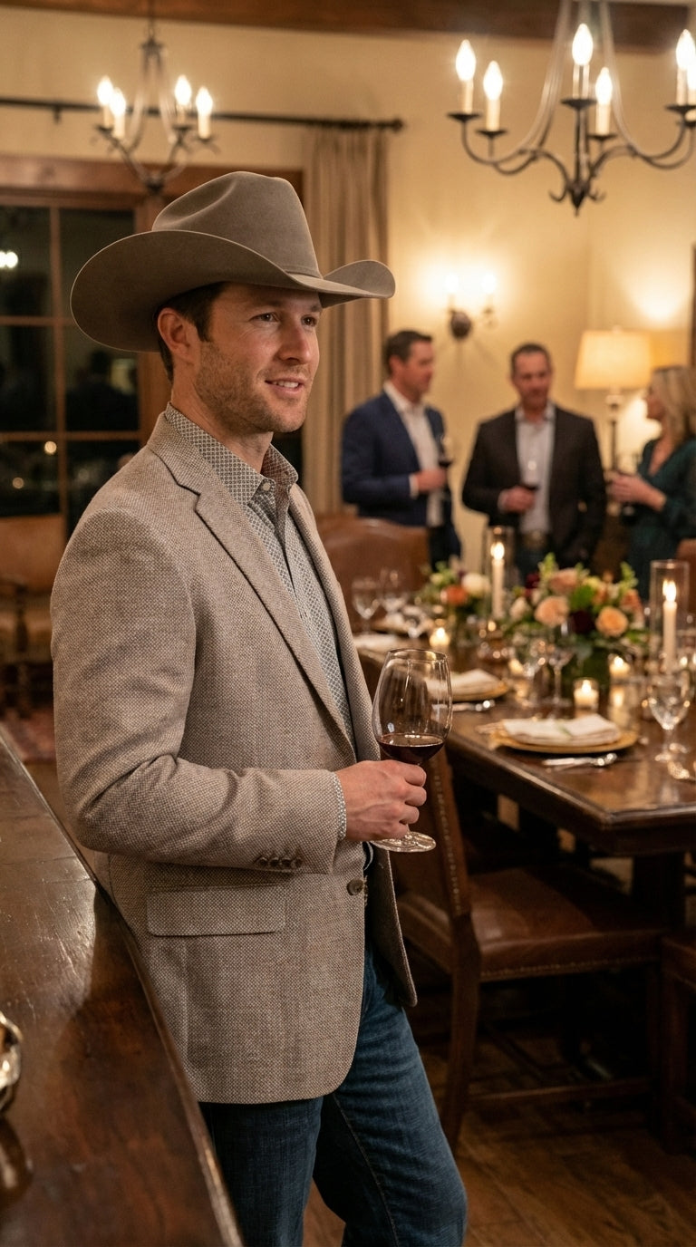 Mens Textured Light Grey Western Blazer – Cowboy Style Casual Sport Coat for Men Classic Western Jacket