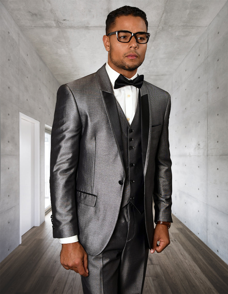 2 Button Vested Shawl Tuxedo Silver Sharkskin