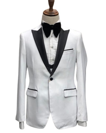 Men's White Suit with White Peak Lapel Slim Fit
