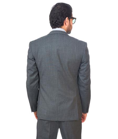 Men Suit 2 Button Dark Grey Slim Fit Double Vent Flat Front Pants - Dress Suit For Men