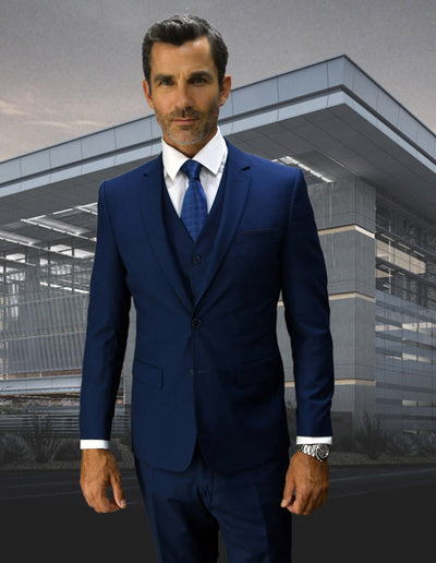 Sapphire Skinny Wool Suit with Vest