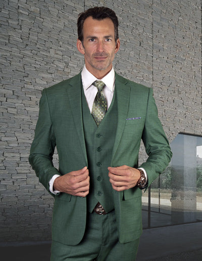 2 Button Slim Fit Forest Wool Suit with Vest