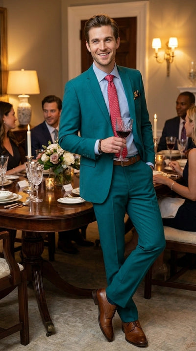 Menβs Teal Green Dark Turquoise Suit β Elegant Formal Suit for Business, Wedding, Party and Modern Style Wear