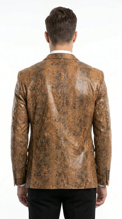 Menβs Brown Snakeskin Pattern Blazer β Stylish Exotic Print Formal Blazer Jacket for Party, Exotic Crocodile Alligator Print