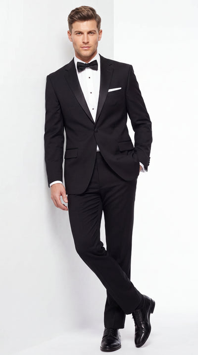 Menβs Black Uniform Tuxedo β One-Button Satin Lapel Formal Suit for Weddings, Prom and Events