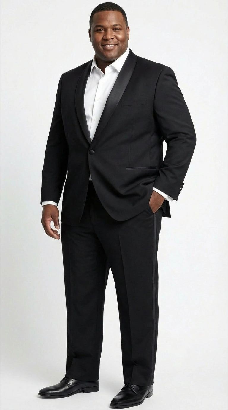Tiglio Designer Men’s Black Single Button Tuxedo Suit – Formal Black Business and Wedding Suit Shawl Collar Super 150's Wool Fabric