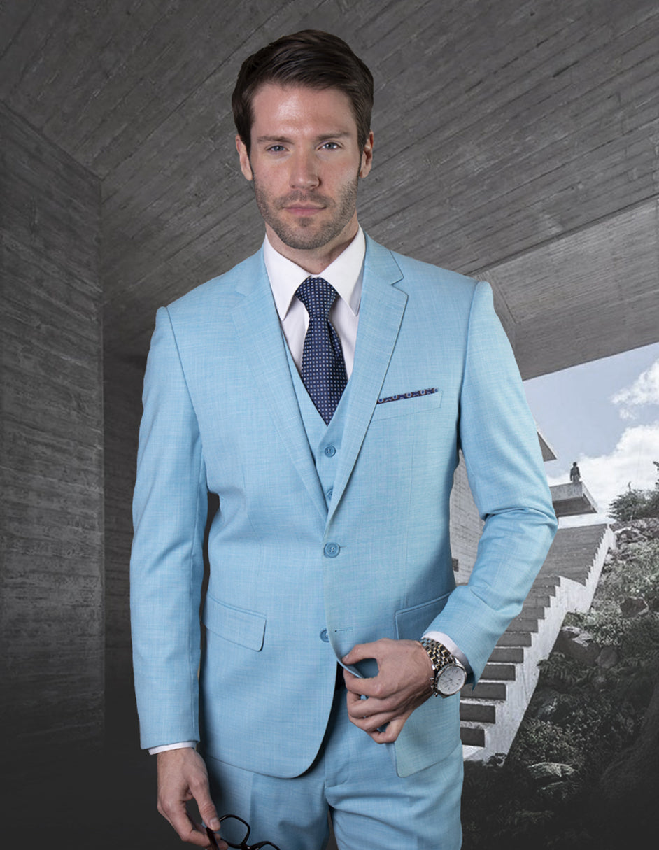 Slim Fit Turquoise Wool Suit with Vest