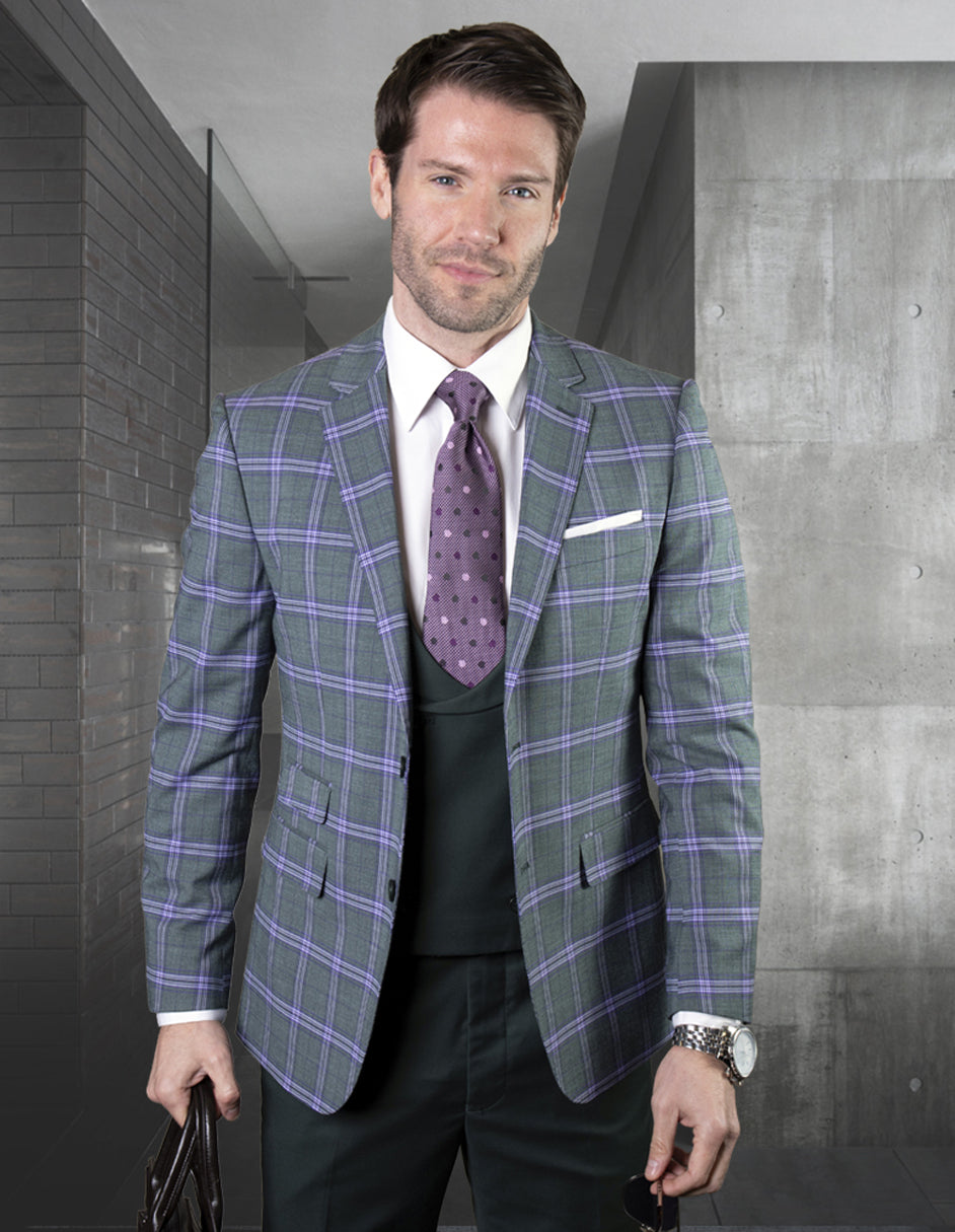 Hunter Green Plaid Suit with Low Cut Vest
