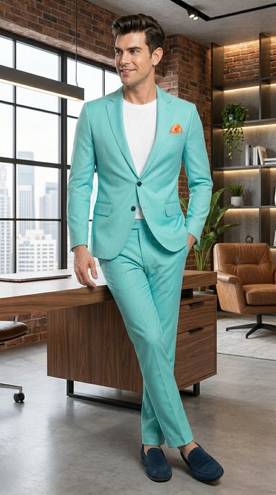Menβs Turquoise 2 Piece Suit with Jacket and Pants, Formal Wedding Suit for Prom, Parties, Summer Events, and Special Occasions