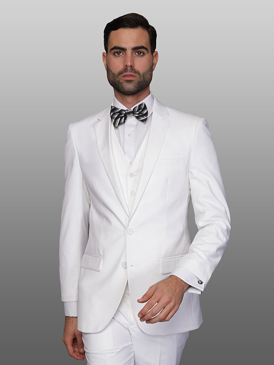 White Skinny Wool Vested Suit - Statement