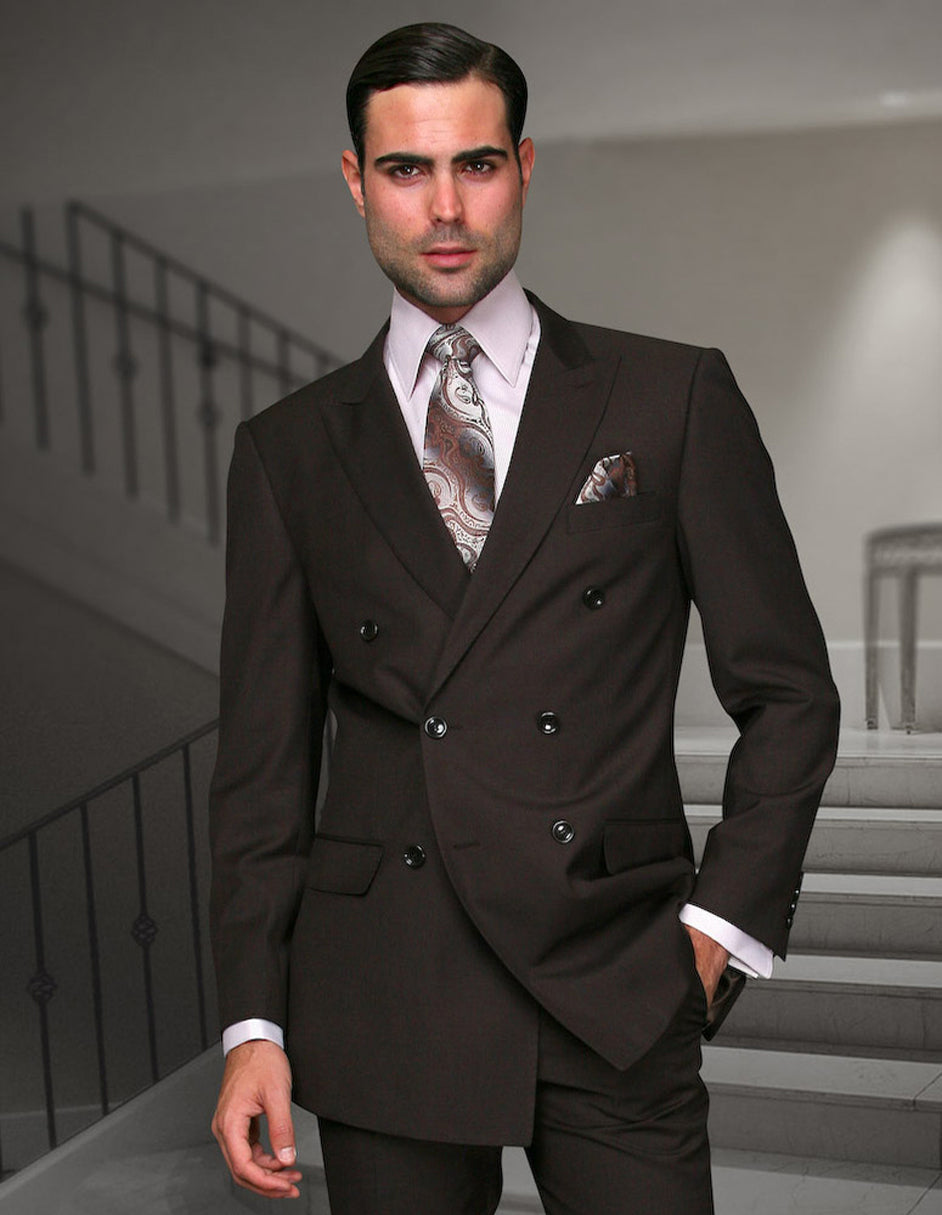 Classic Wool Double Breasted Brown Suit