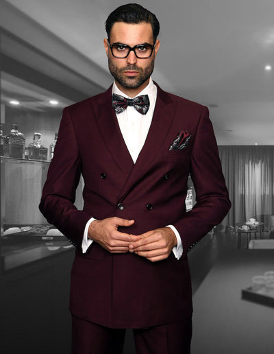 Burgundy Double Breasted Wool Suit for Men